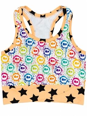 Handmade One-of-a-Kind Skull Print Racerback Crop Top Bra | Small | NWT